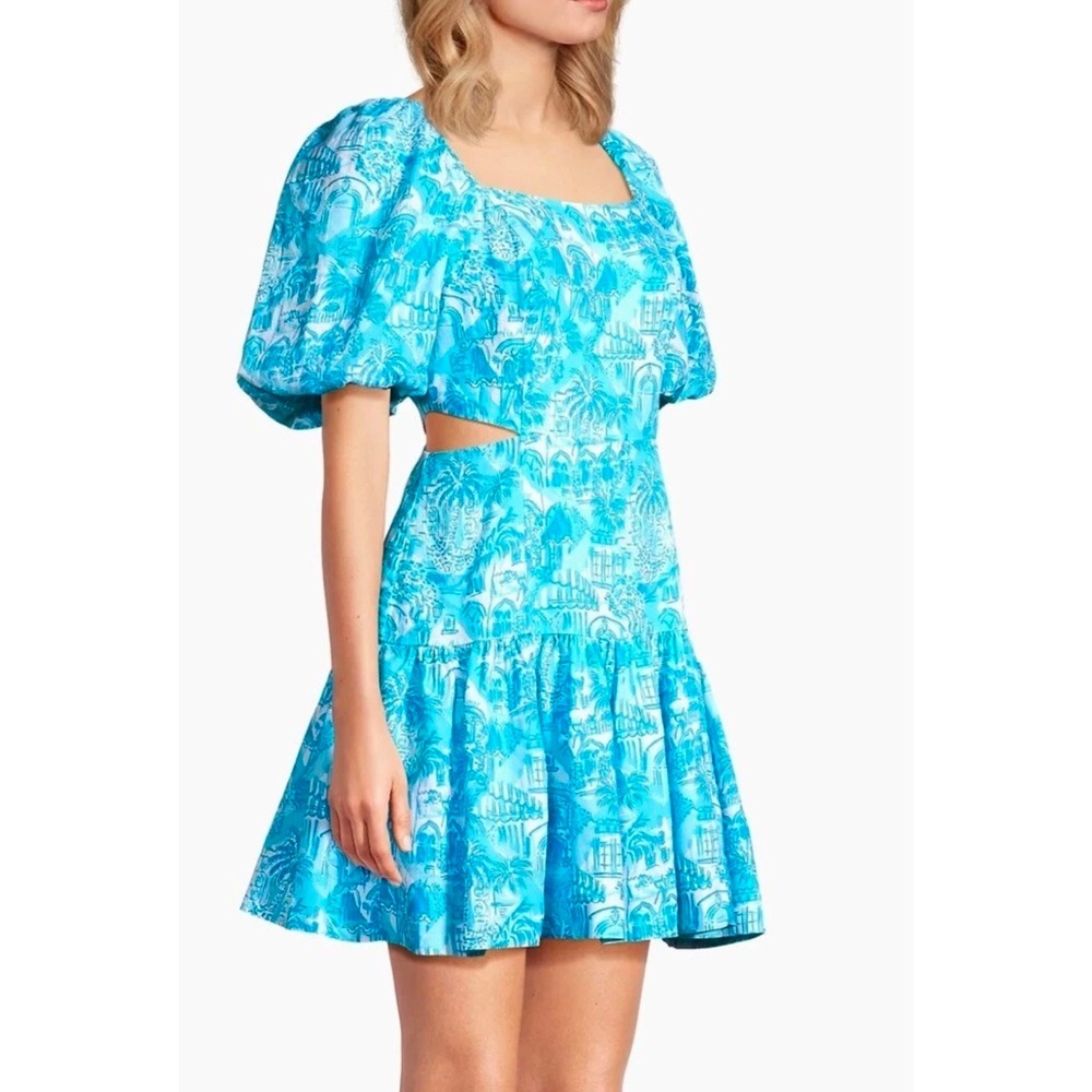 Lilly Pulitzer Kylanne Cut-Out Mini Dress Blue Puff Sleeve size 00